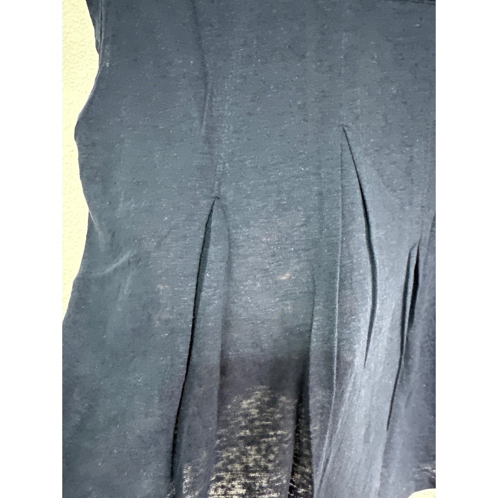 Tulip B  Womens Navy Blue Linen Blend High-Low Pleated Back Top S - Picture 5 of 11
